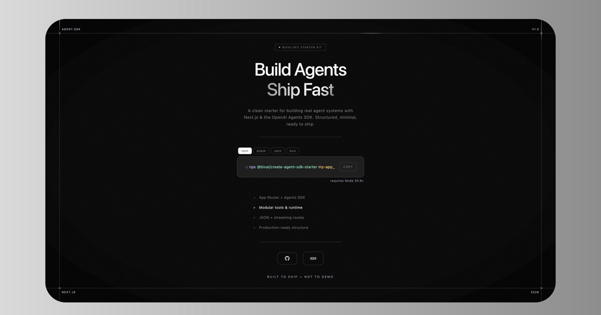 Create Agent SDK Starter for Next.js | Bixai